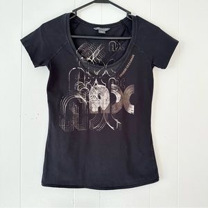 Armani Exchange black graphic scoop neck shirt, size small